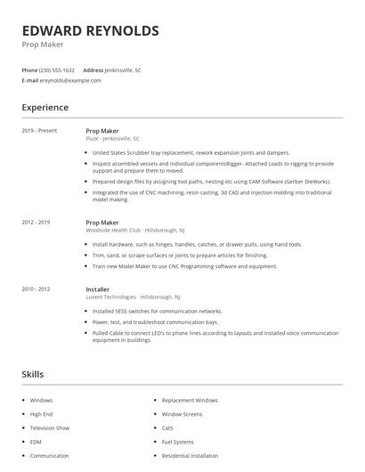 Prop Maker Resume