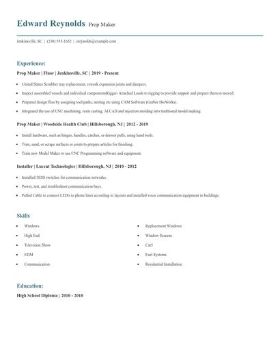 Prop Maker Resume