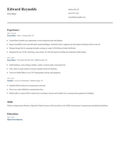 Prop Maker Resume