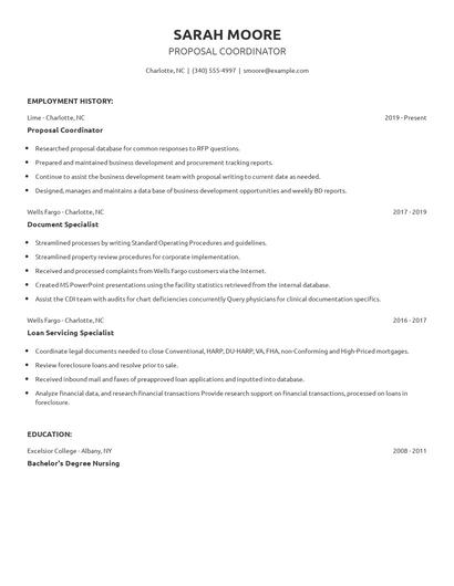 Proposal Coordinator Resume