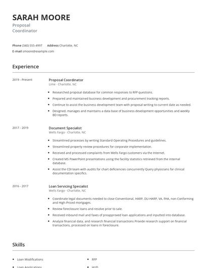 Proposal Coordinator Resume