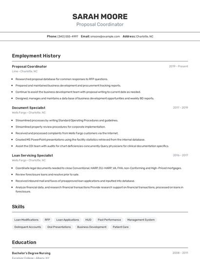 Proposal Coordinator Resume