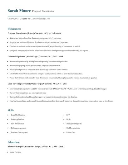 Proposal Coordinator Resume