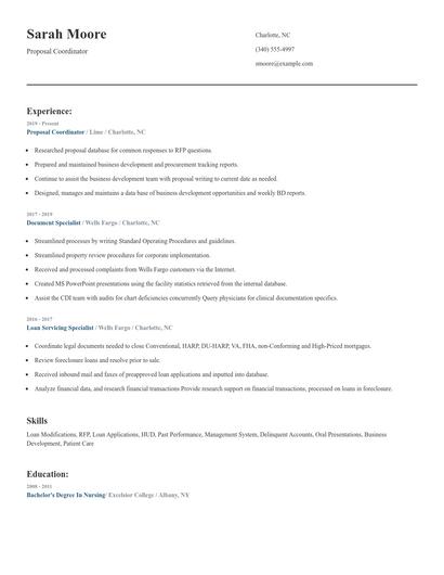 Proposal Coordinator Resume