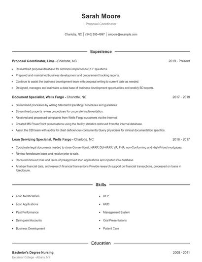 Proposal Coordinator Resume