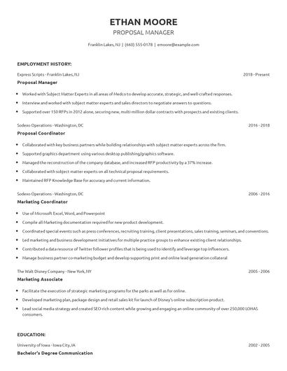 Proposal Manager Resume