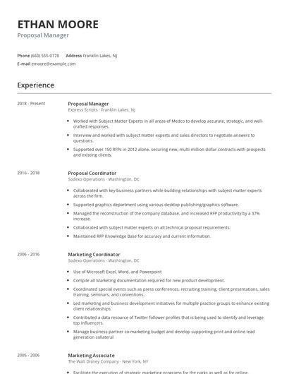 Proposal Manager Resume