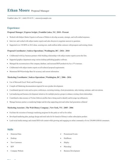 Proposal Manager Resume