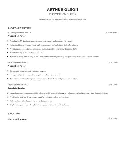 Proposition Player Resume