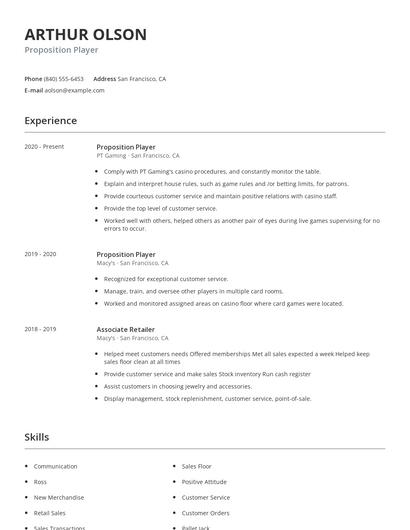 Proposition Player Resume