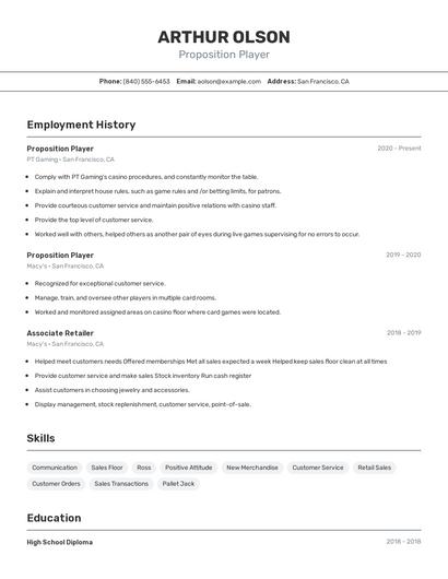 Proposition Player Resume