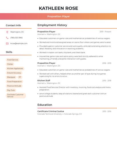 Proposition Player Resume