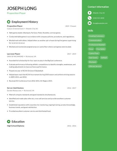 Proposition Player Resume