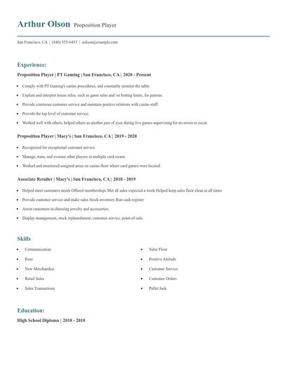 Proposition Player Resume