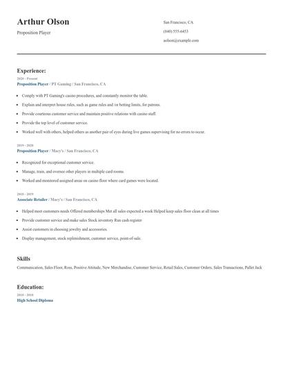 Proposition Player Resume