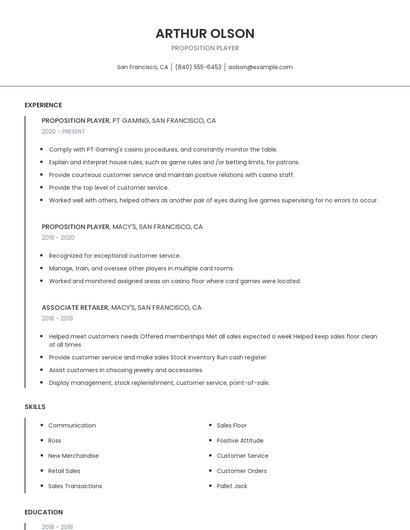 Proposition Player Resume