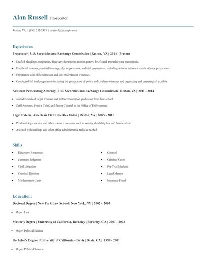 Prosecutor Resume