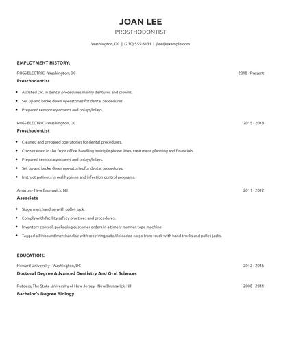 Prosthodontist Resume