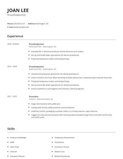 Prosthodontist Resume