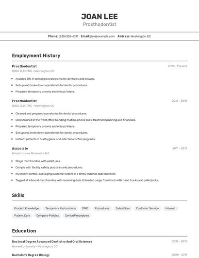 Prosthodontist Resume