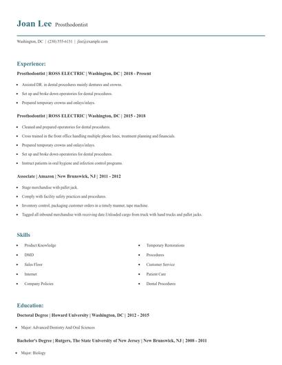 Prosthodontist Resume