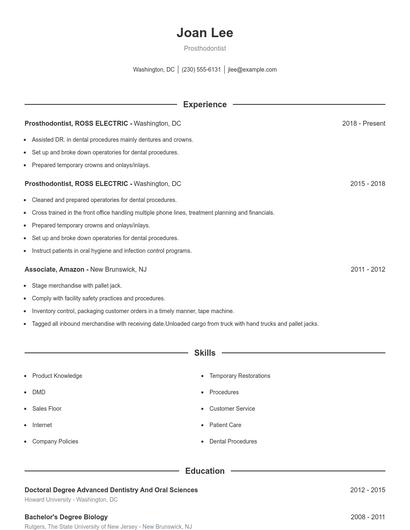 Prosthodontist Resume