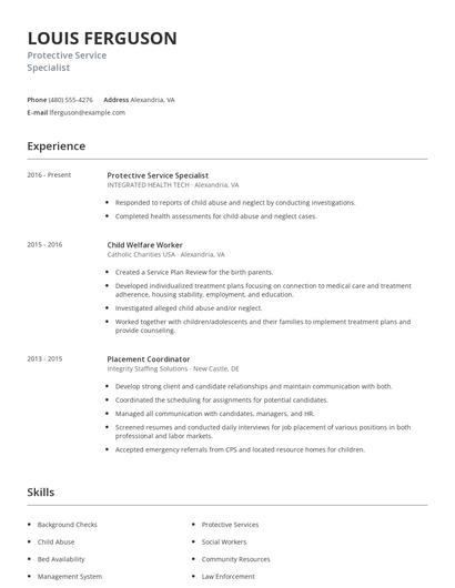 Protective Service Specialist Resume