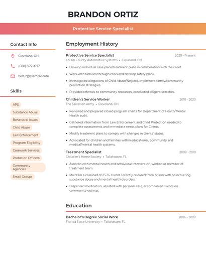 Protective Service Specialist Resume