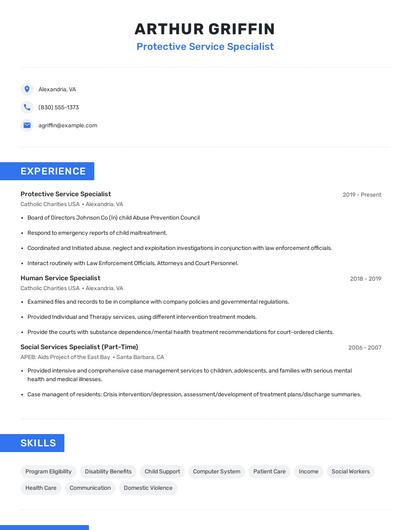 Protective Service Specialist Resume