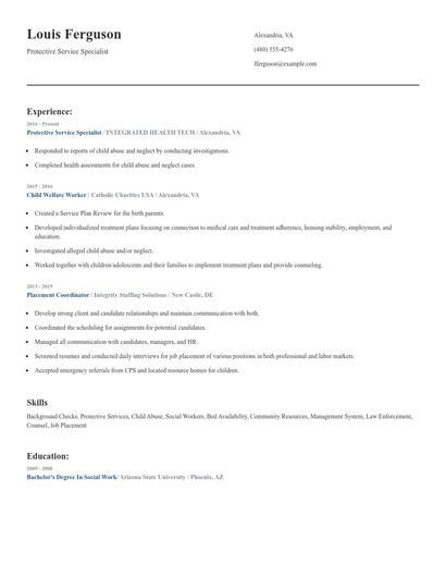 Protective Service Specialist Resume