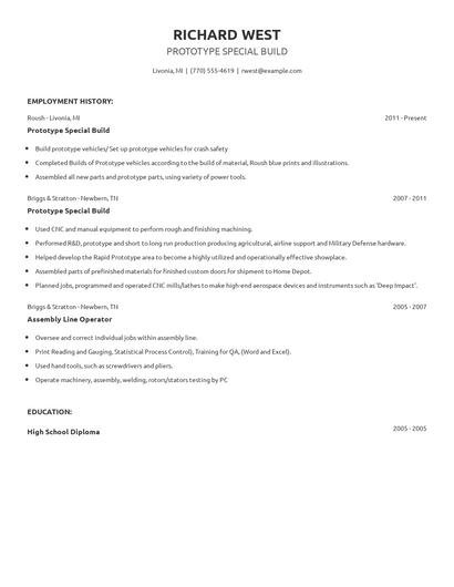 Prototype Special Build Resume