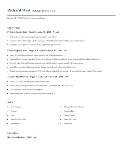 Prototype Special Build Resume