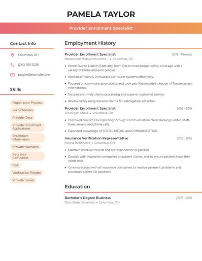 Provider Enrollment Specialist Resume