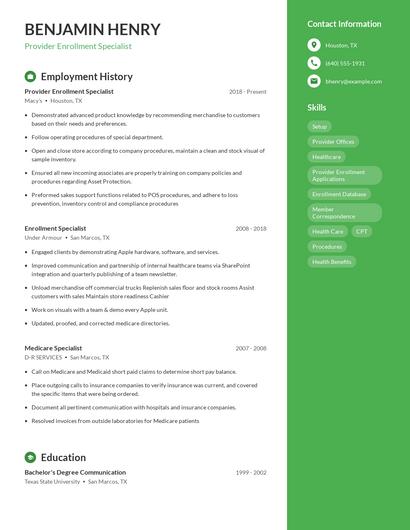 Provider Enrollment Specialist Resume