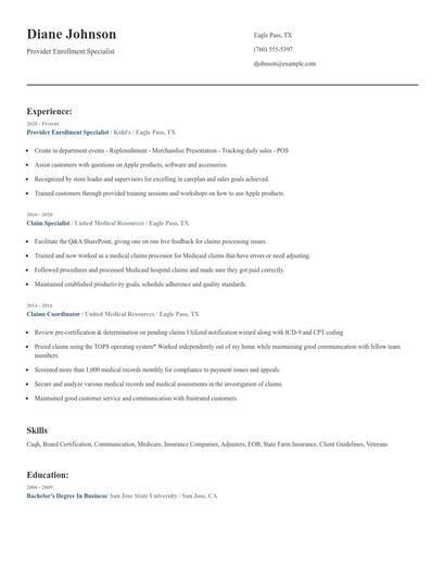 Provider Enrollment Specialist Resume