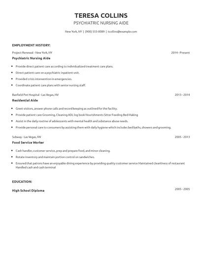 Psychiatric Nursing Aide Resume