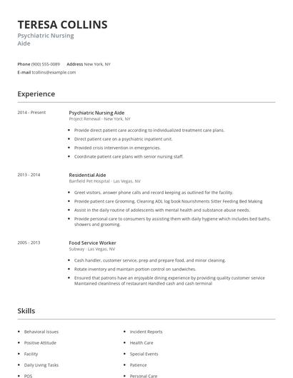 Psychiatric Nursing Aide Resume