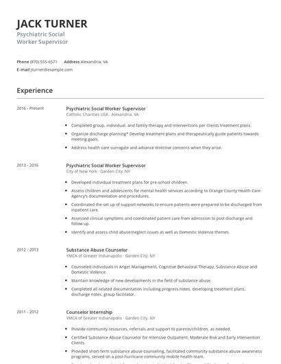 Psychiatric Social Worker Supervisor Resume