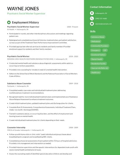 Psychiatric Social Worker Supervisor Resume