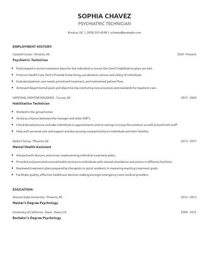 Psychiatric Technician Resume