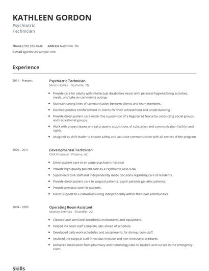 Psychiatric Technician Resume