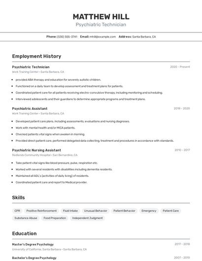 Psychiatric Technician Resume
