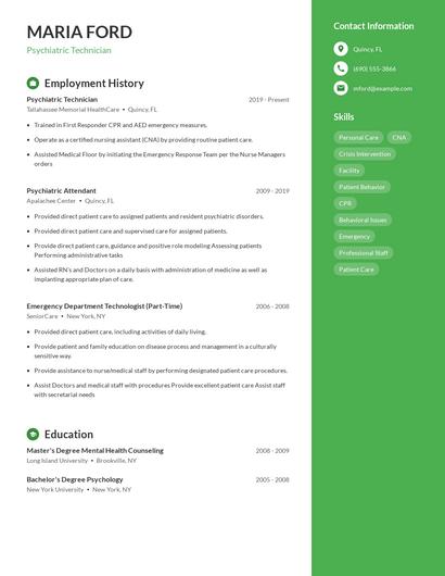 Psychiatric Technician Resume