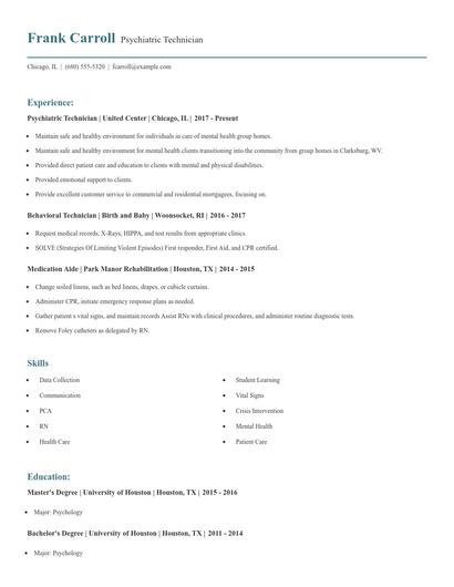 Psychiatric Technician Resume
