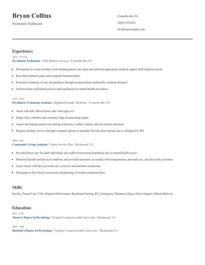 Psychiatric Technician Resume