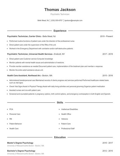 Psychiatric Technician Resume