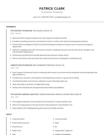 Psychiatric Technician Resume