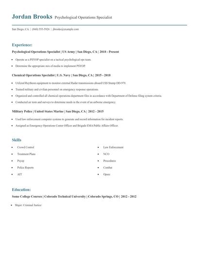 Psychological Operations Specialist Resume