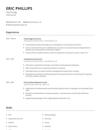 Psychology Instructor Resume