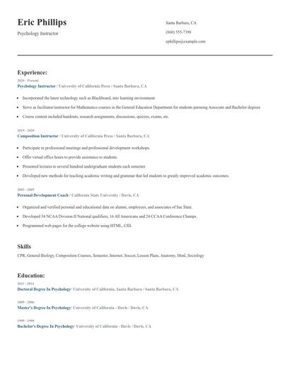Psychology Instructor Resume